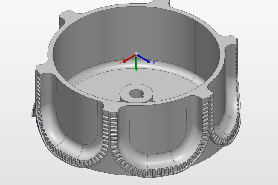 3D CAD model of ribbed cylindrical housing